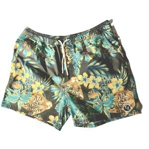 Ezekiel Blue & Gray Floral Print Stretch Swim Shorts Trunks  Men's 34 Tropical